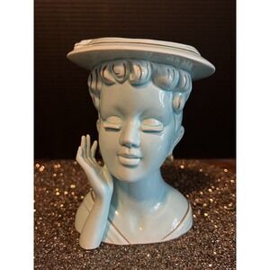 Vintage Lady Head Vase All Light Blue, Japan